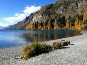 Lake by a mountain